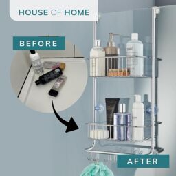 House of Home 2 Tier Over Door Shower Caddy Bathroom Storage Rack Shelf Organiser in Silver - thumbnail 3