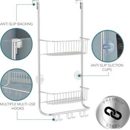 House of Home 2 Tier Over Door Shower Caddy Bathroom Storage Rack Shelf Organiser in Silver - thumbnail 6