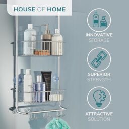 House of Home 2 Tier Over Door Shower Caddy Bathroom Storage Rack Shelf Organiser in Silver - thumbnail 5