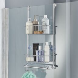 House of Home 2 Tier Over Door Shower Caddy Bathroom Storage Rack Shelf Organiser in Silver - thumbnail 1