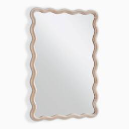 FurnitureboxUK Damaris Wood Medium 90x60cm Wavy Rectangle Wall Mirror in Light Brown - Size: 90x60 cm - thumbnail 4