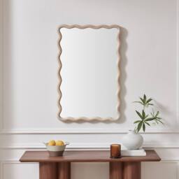 FurnitureboxUK Damaris Wood Medium 90x60cm Wavy Rectangle Wall Mirror in Light Brown - Size: 90x60 cm - thumbnail 2