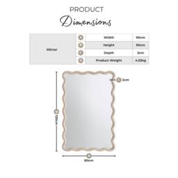 FurnitureboxUK Damaris Wood Medium 90x60cm Wavy Rectangle Wall Mirror in Light Brown - Size: 90x60 cm - thumbnail 9