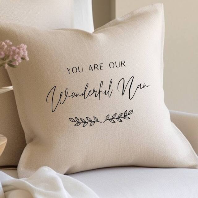 Aye Do Gifts Personalised Wonderful Nan, Gran, Grandma Cushion in Cream - Size: 40 cm x 40 cm - image 1
