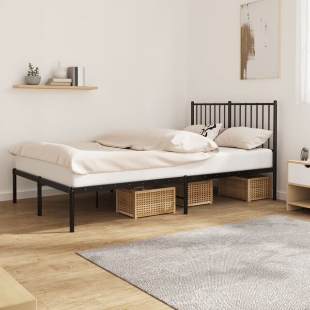 Berkfield Home Metal Bed Frame with Headboard Black 120x200 cm - Size: Small Double - image 1