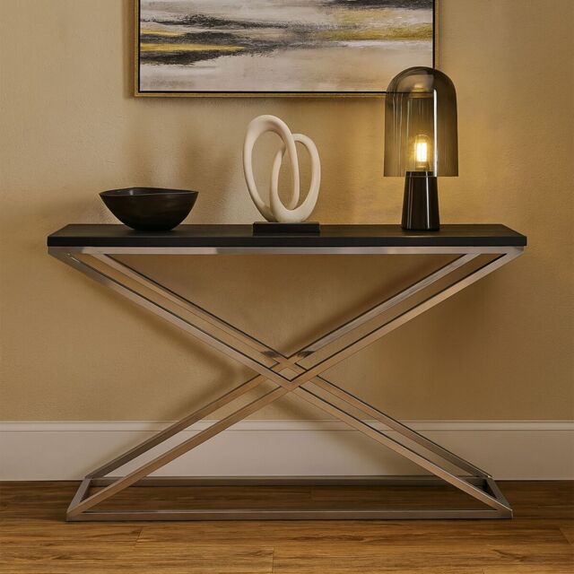 Orsina Criss Cross Console Table, Stainless Steel Console Table, Contemporary Hallway Table in Black - image 1