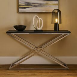 Orsina Criss Cross Console Table, Stainless Steel Console Table, Contemporary Hallway Table in Black