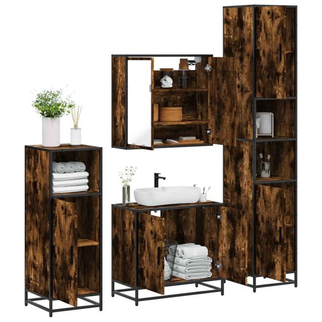 Berkfield Home 4¬†Piece Bathroom Furniture Set¬†Smoked Oak Engineered Wood in Brown - image 1