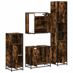 Berkfield Home 4¬†Piece Bathroom Furniture Set¬†Smoked Oak Engineered Wood in Brown - thumbnail 6