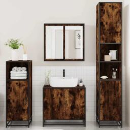 Berkfield Home 4¬†Piece Bathroom Furniture Set¬†Smoked Oak Engineered Wood in Brown - thumbnail 3