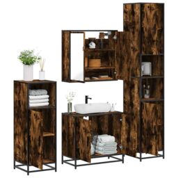 Berkfield Home 4¬†Piece Bathroom Furniture Set¬†Smoked Oak Engineered Wood in Brown - thumbnail 1