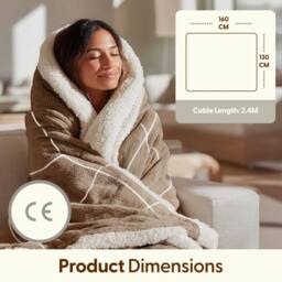 Keplin Large Electric Heated Throw Blanket, Fleece Wool Duvet, 9 Heat Setting in Brown - thumbnail 2