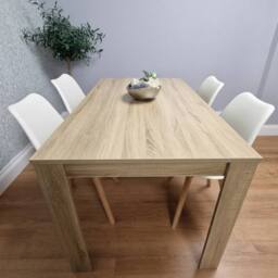 KOSY KOALA Dining Table & 4 Chairs Oak Effect Table With 4 White Plastic Chairs Dining Room Furniture in Brown - thumbnail 3