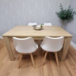 KOSY KOALA Dining Table & 4 Chairs Oak Effect Table With 4 White Plastic Chairs Dining Room Furniture in Brown - thumbnail 2