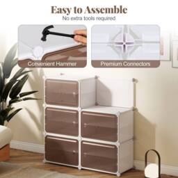 Gymax 8-Tier Plastic Shoe Cabinet 32 Pair Shoe Rack With Removable Shelves in White - thumbnail 6