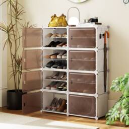 Gymax 8-Tier Plastic Shoe Cabinet 32 Pair Shoe Rack With Removable Shelves in White - thumbnail 8