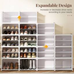 Gymax 8-Tier Plastic Shoe Cabinet 32 Pair Shoe Rack With Removable Shelves in White - thumbnail 3