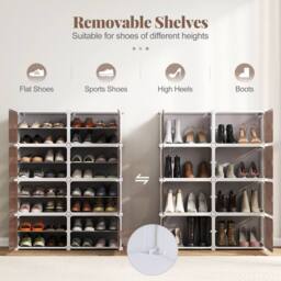 Gymax 8-Tier Plastic Shoe Cabinet 32 Pair Shoe Rack With Removable Shelves in White - thumbnail 4