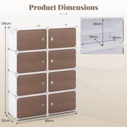 Gymax 8-Tier Plastic Shoe Cabinet 32 Pair Shoe Rack With Removable Shelves in White - thumbnail 2