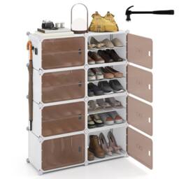 Gymax 8-Tier Plastic Shoe Cabinet 32 Pair Shoe Rack With Removable Shelves in White - thumbnail 1