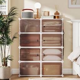 Gymax 8-Tier Plastic Shoe Cabinet 32 Pair Shoe Rack With Removable Shelves in White - thumbnail 9