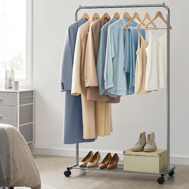SONGMICS Clothes Rail with Storage Shelf & Lockable Wheels in Grey - image 1