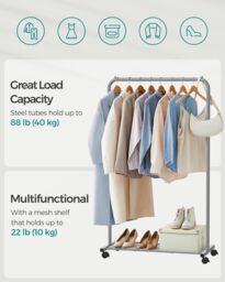 SONGMICS Clothes Rail with Storage Shelf & Lockable Wheels in Grey - thumbnail 3