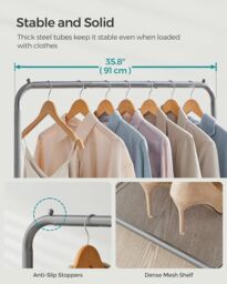 SONGMICS Clothes Rail with Storage Shelf & Lockable Wheels in Grey - thumbnail 4
