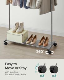 SONGMICS Clothes Rail with Storage Shelf & Lockable Wheels in Grey - thumbnail 5