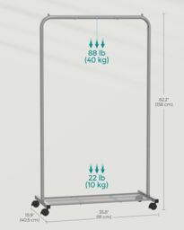 SONGMICS Clothes Rail with Storage Shelf & Lockable Wheels in Grey - thumbnail 2