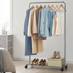 SONGMICS Clothes Rail with Storage Shelf & Lockable Wheels in Grey - thumbnail 1