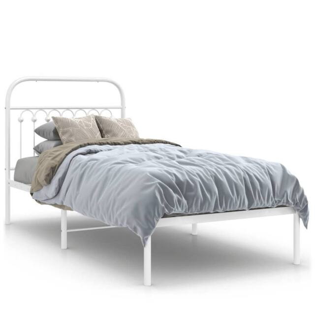 Berkfield Home Metal Bed Frame without Mattress with Headboard White 90x190cm - Size: 90x190 cm - image 1
