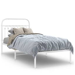 Berkfield Home Metal Bed Frame without Mattress with Headboard White 90x190cm - Size: 90x190 cm - thumbnail 1