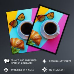 "Artery8 Coffee Sunglasses Croissant Colourful Modern Wall Art Print - Size: W24"" x H32""" - thumbnail 2