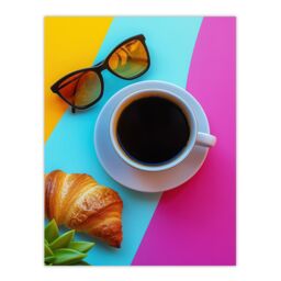 "Artery8 Coffee Sunglasses Croissant Colourful Modern Wall Art Print - Size: W24"" x H32""" - thumbnail 1