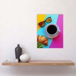 "Artery8 Coffee Sunglasses Croissant Colourful Modern Wall Art Print - Size: W24"" x H32""" - thumbnail 4