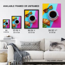 "Artery8 Coffee Sunglasses Croissant Colourful Modern Wall Art Print - Size: W24"" x H32""" - thumbnail 3