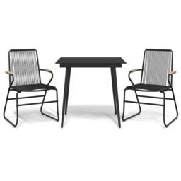 Berkfield Home Beautiful 3 Piece Garden Dining Set Black PVC Rattan - thumbnail 3
