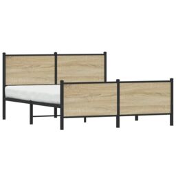Berkfield Home Metal Bed Frame without Mattress Sonoma Oak 150x200 cm King Size in Brown - thumbnail 2