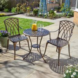 Home Source Brown Bistro Set Outdoor Garden Patio Lattice Table 2 Chairs Aluminium - thumbnail 1
