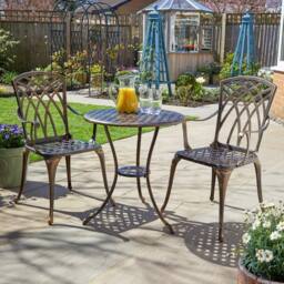 Home Source Brown Bistro Set Outdoor Garden Patio Lattice Table 2 Chairs Aluminium - thumbnail 2