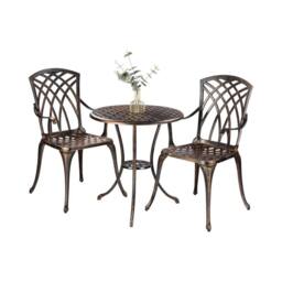 Home Source Brown Bistro Set Outdoor Garden Patio Lattice Table 2 Chairs Aluminium - thumbnail 3