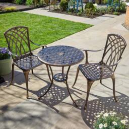 Home Source Brown Bistro Set Outdoor Garden Patio Lattice Table 2 Chairs Aluminium - thumbnail 5