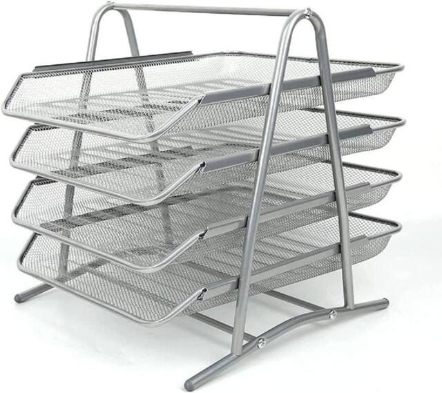 MANTRARAJ 4 Tier Letter Tray A4 Mesh Filing Trays Holder in Metallic Silver - image 1