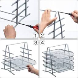 MANTRARAJ 4 Tier Letter Tray A4 Mesh Filing Trays Holder in Metallic Silver - thumbnail 4