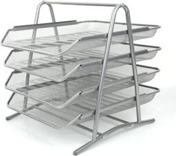MANTRARAJ 4 Tier Letter Tray A4 Mesh Filing Trays Holder in Metallic Silver - thumbnail 1