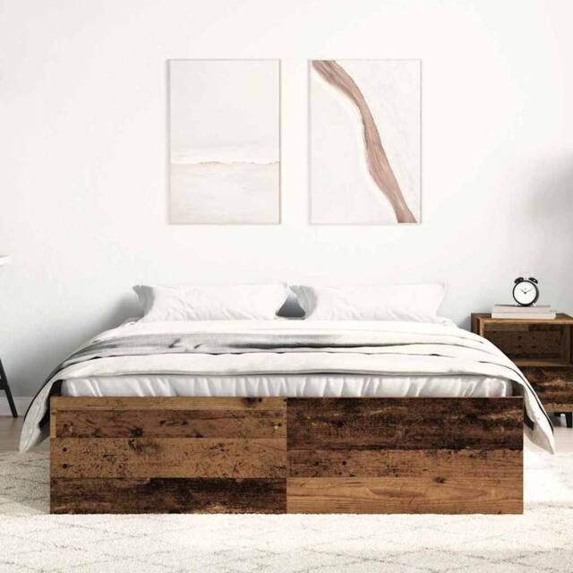 Berkfield Home Durable Bed Frame without Mattress Old Wood 135x190 cm Engineered Wood in Brown - image 1