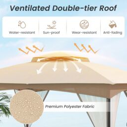 Costway 365 x 300 cm Patio Gazebo Soft Top Double Roof Canopy w/4 Sandbags in Beige - thumbnail 4
