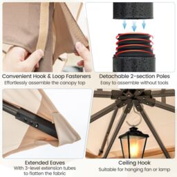 Costway 365 x 300 cm Patio Gazebo Soft Top Double Roof Canopy w/4 Sandbags in Beige - thumbnail 7