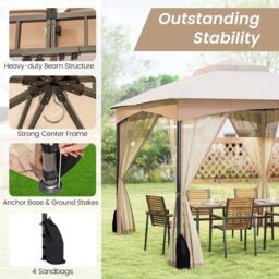 Costway 365 x 300 cm Patio Gazebo Soft Top Double Roof Canopy w/4 Sandbags in Beige - thumbnail 6
